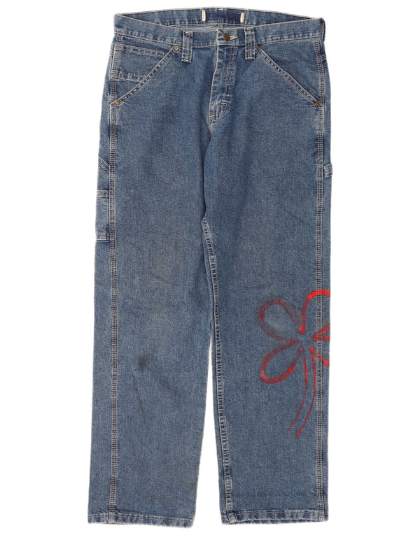 Jeans dritti cargo da donna Lee W32 L30 cotone floreale blu