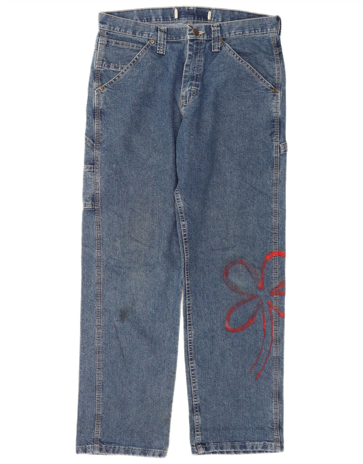 Jeans dritti cargo da donna Lee W32 L30 cotone floreale blu