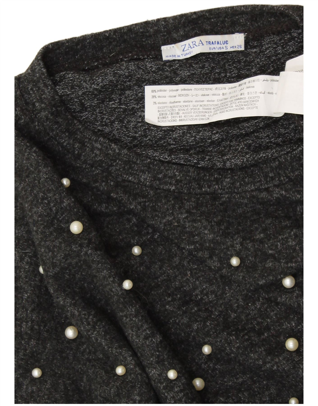 ZARA Top Corto Oversize da Donna Manica 3/4 UK 10 Small Grigio Viscosa