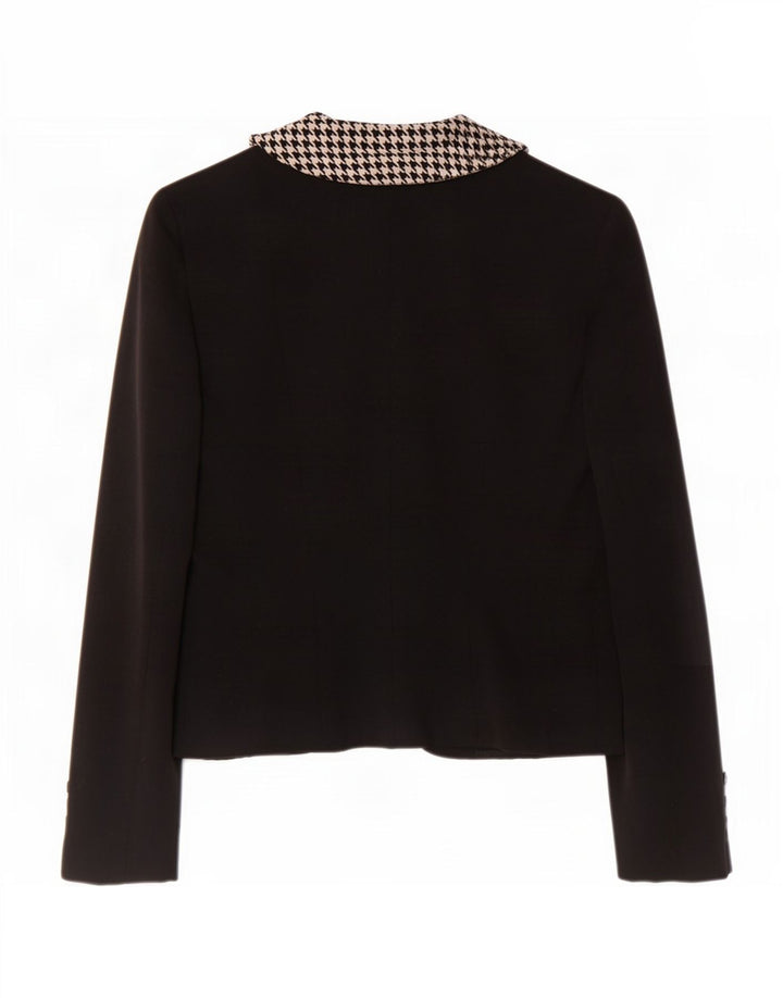 Giacca blazer vintage da donna a 3 bottoni UK 10 piccolo pied de poule nero