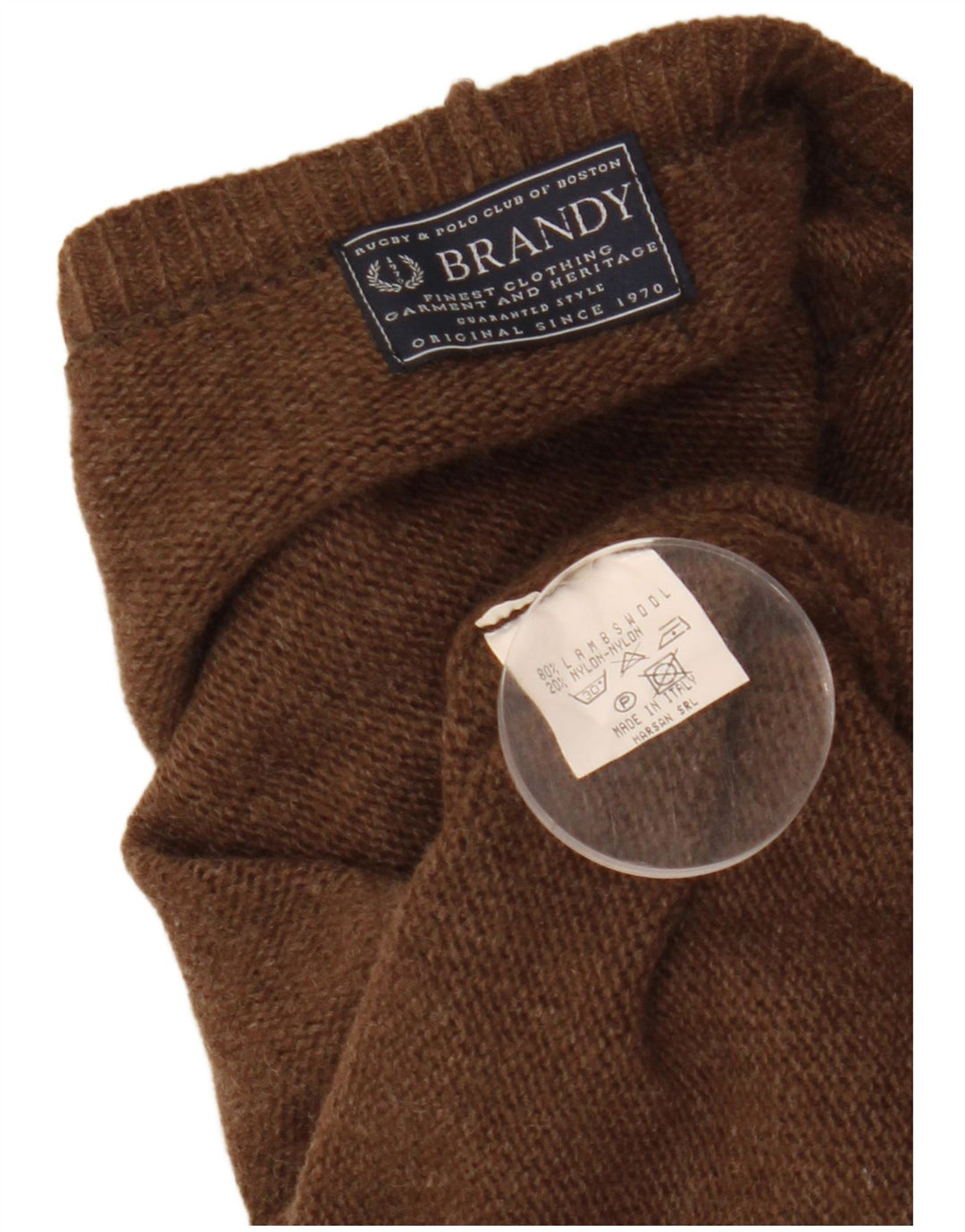 Maglione cardigan corto da donna VINTAGE UK 14 Lana d'agnello marrone medio