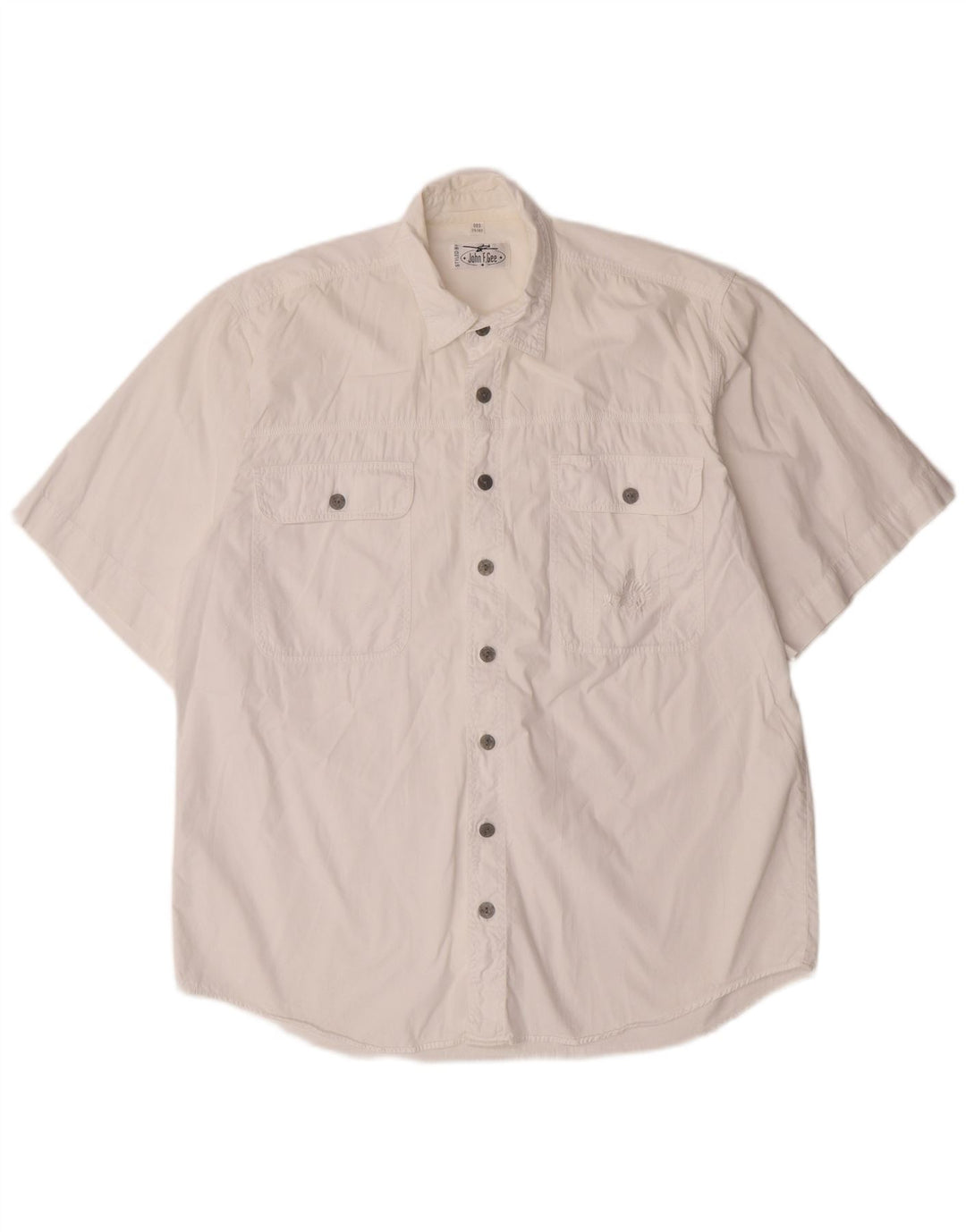 JOHN F GEE Mens Short Sleeve Shirt Size 39/40 Medium White Cotton