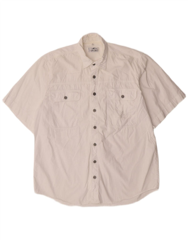JOHN F GEE Mens Short Sleeve Shirt Size 39/40 Medium White Cotton