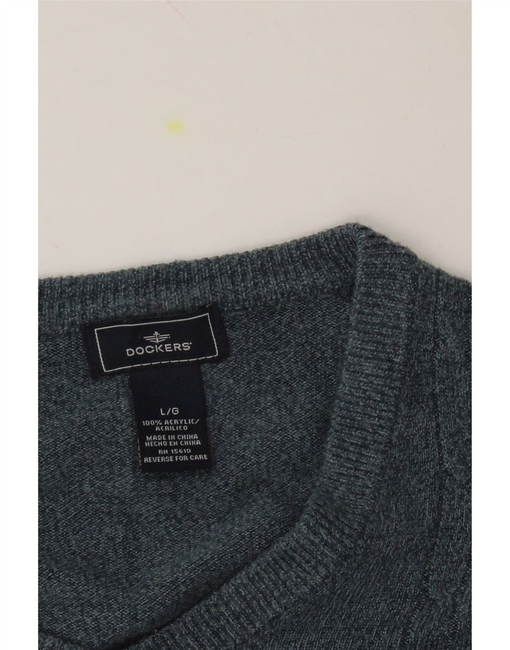 DOCKERS Mens V-Neck Jumper Sweater Large Navy Blue Acrylic Vintage Dockers and Second-Hand Dockers from Messina Hembry 