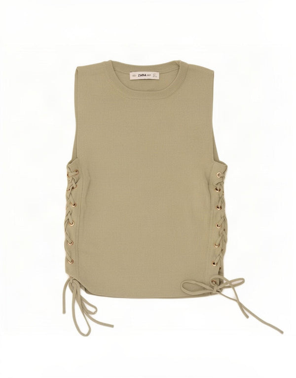 Zara Womens Vest Top UK 14 Large Khaki Nylon