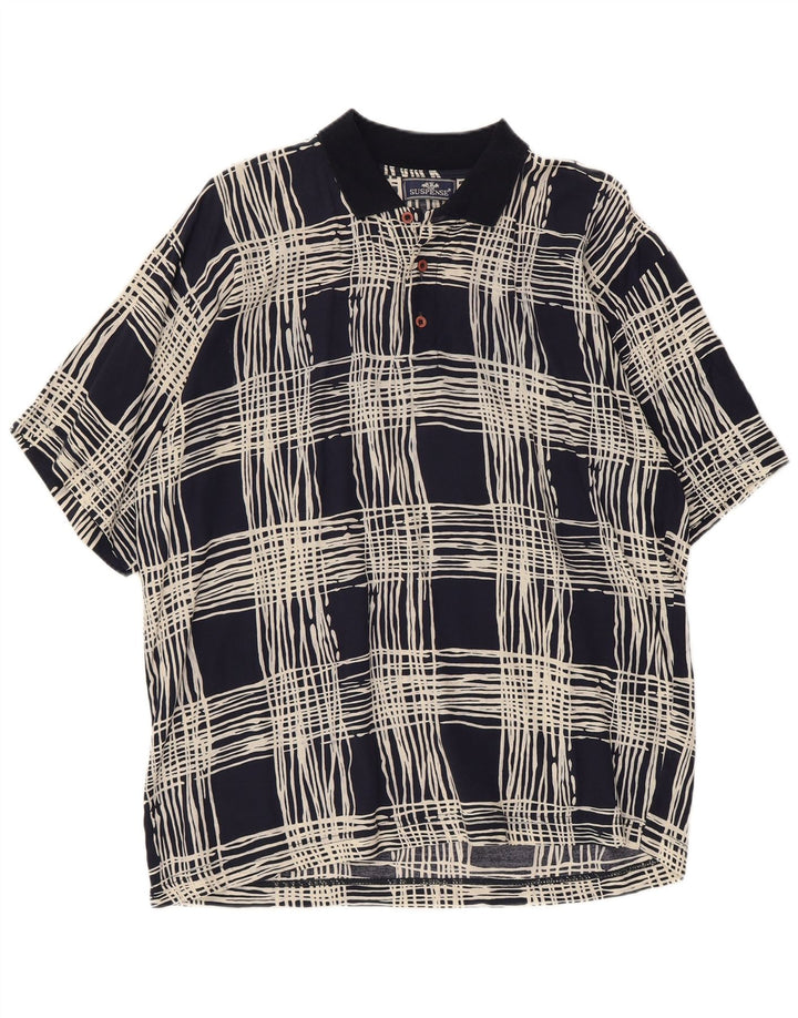 Camicia pullover a maniche corte da uomo Suspense grande in viscosa a quadri blu navy