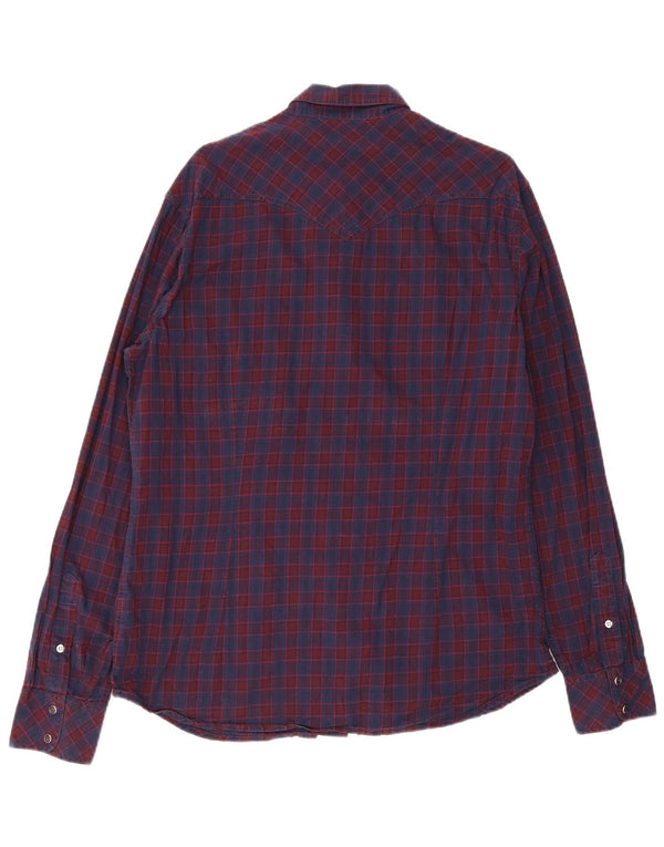 Camicia da uomo Diesel XL in cotone a quadri blu navy