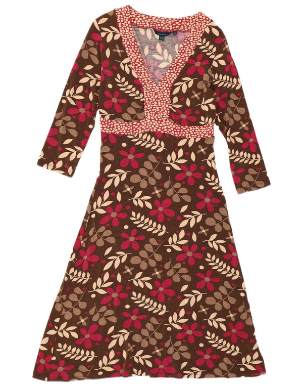 BODEN Abito a trapezio da donna a maniche lunghe UK 10 Piccolo bohémien floreale marrone