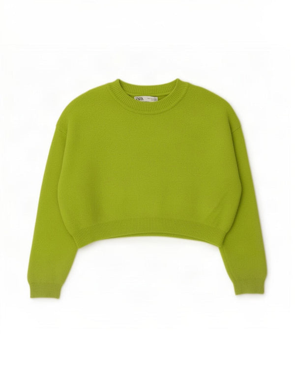 Maglione corto con scollo a barca oversize da donna Zara UK 10 piccolo nylon verde
