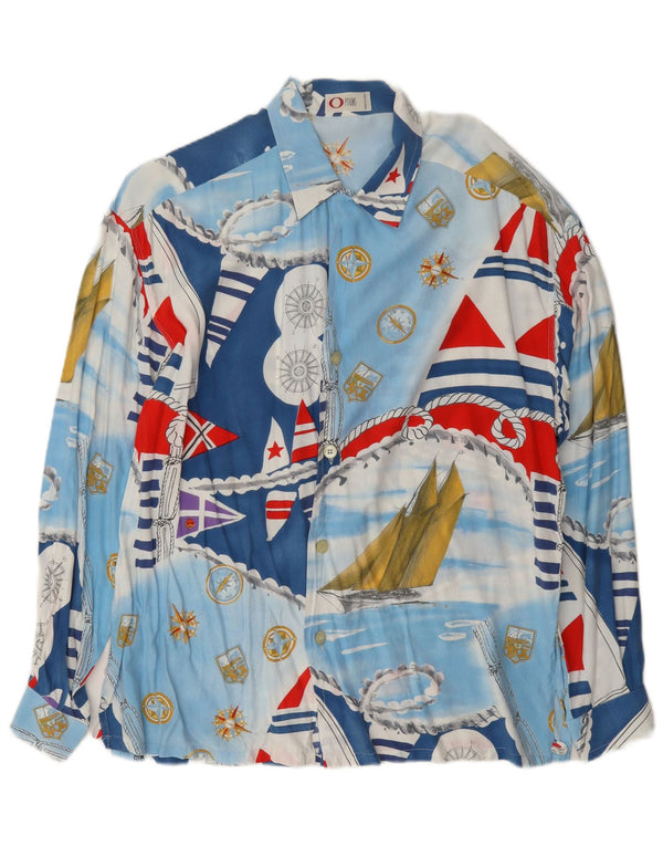 Camicia grafica vintage da uomo grande blu