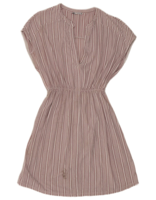 Abito a trapezio da donna Zara UK 14 Viscosa a righe rosa medio
