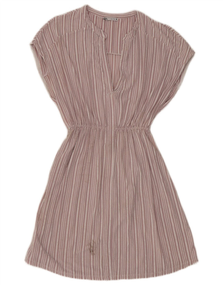 Abito a trapezio da donna Zara UK 14 Viscosa a righe rosa medio