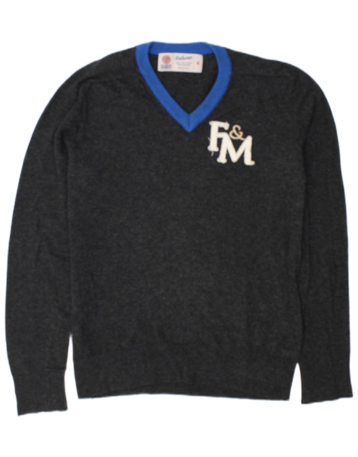 Maglione da uomo con scollo a V Franklin Marshall in viscosa grigio medio