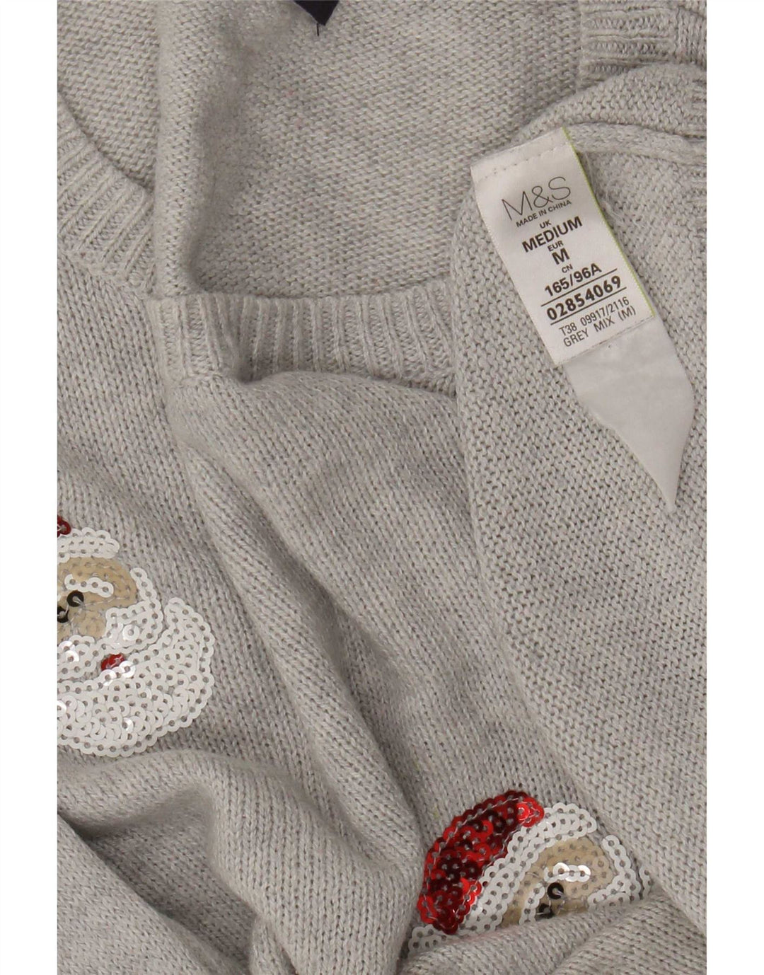 Maglione maglione girocollo da donna Marks & Spencer UK 14 Natale grigio medio