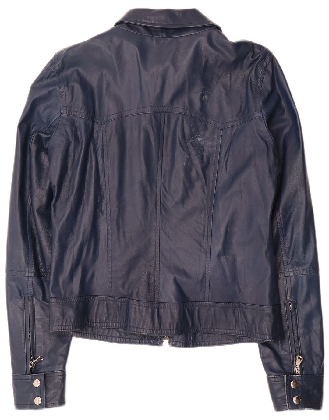 Giacca in pelle corta da donna vintage UK 14 grande in pelle blu navy