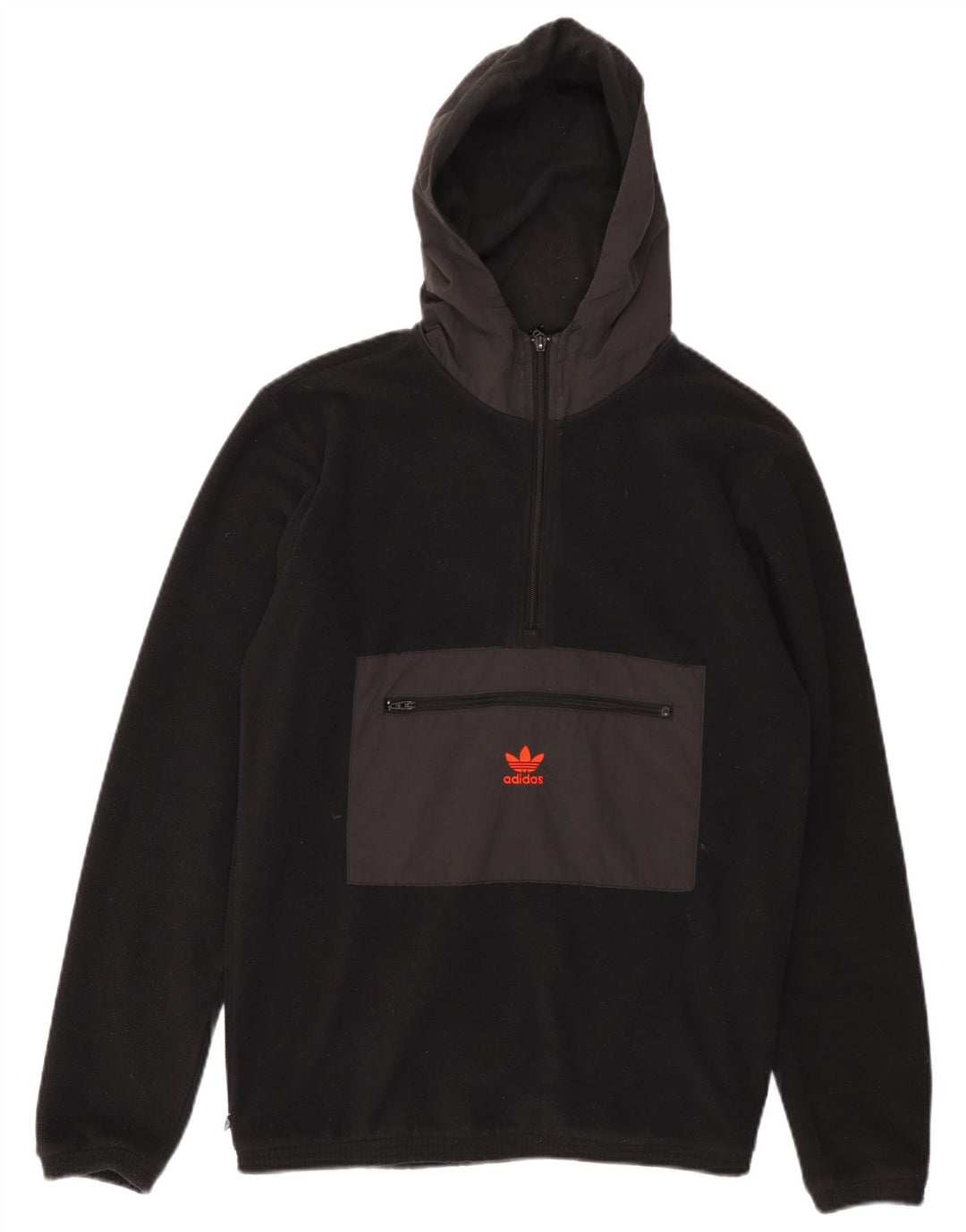 Maglione in pile da uomo ADIDAS con cappuccio e zip, piccolo, color block nero