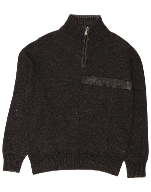 Maglione Uomo Trussardi Jeans Maglione Zip Collo Piccolo Grigio Lana