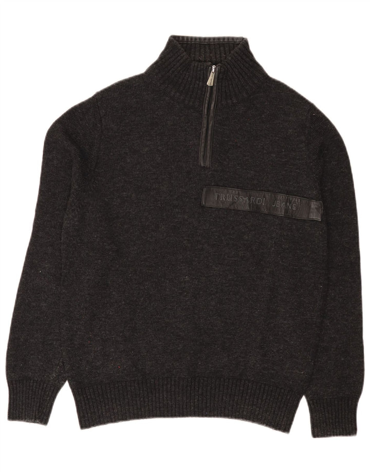 Maglione Uomo Trussardi Jeans Maglione Zip Collo Piccolo Grigio Lana
