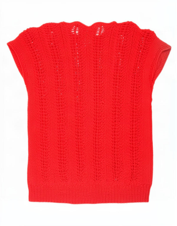 Canotta vintage da donna trasparente con gilet UK 12 rossa media