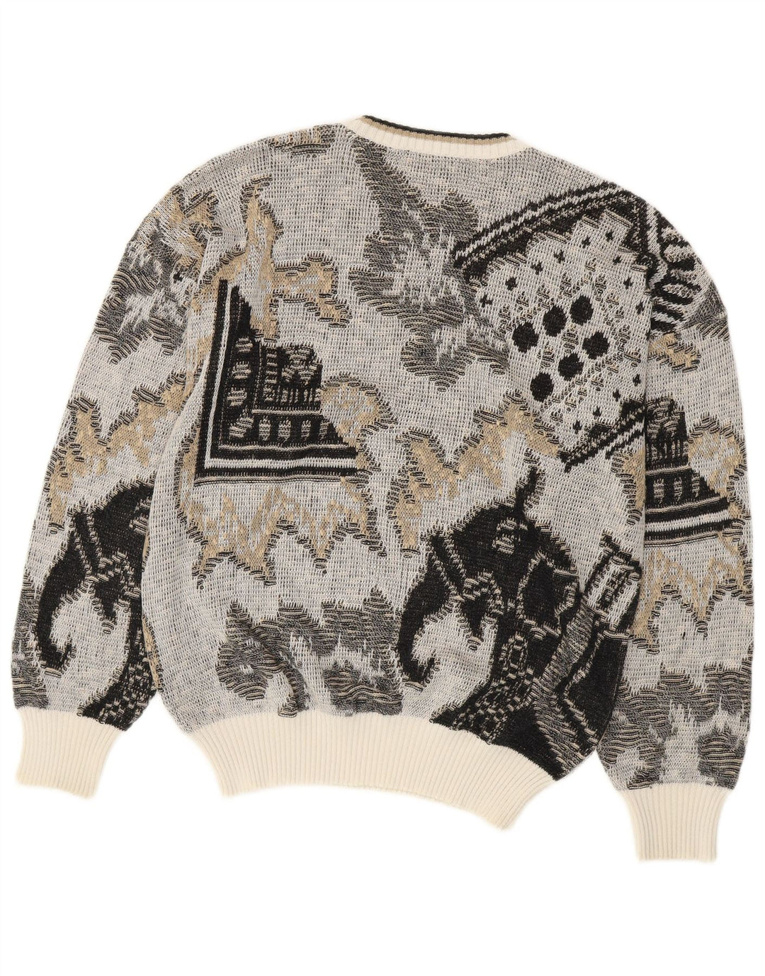 Maglione girocollo da uomo vintage in cotone geometrico grigio medio