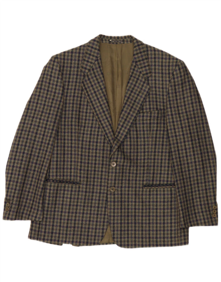 Giacca blazer da uomo a 2 bottoni Renato Barbano IT 54 2XL Lana nuova a quadretti kaki