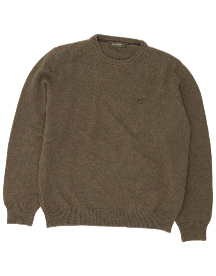Maglione da uomo girocollo Henry Cottons grande in lana vergine kaki