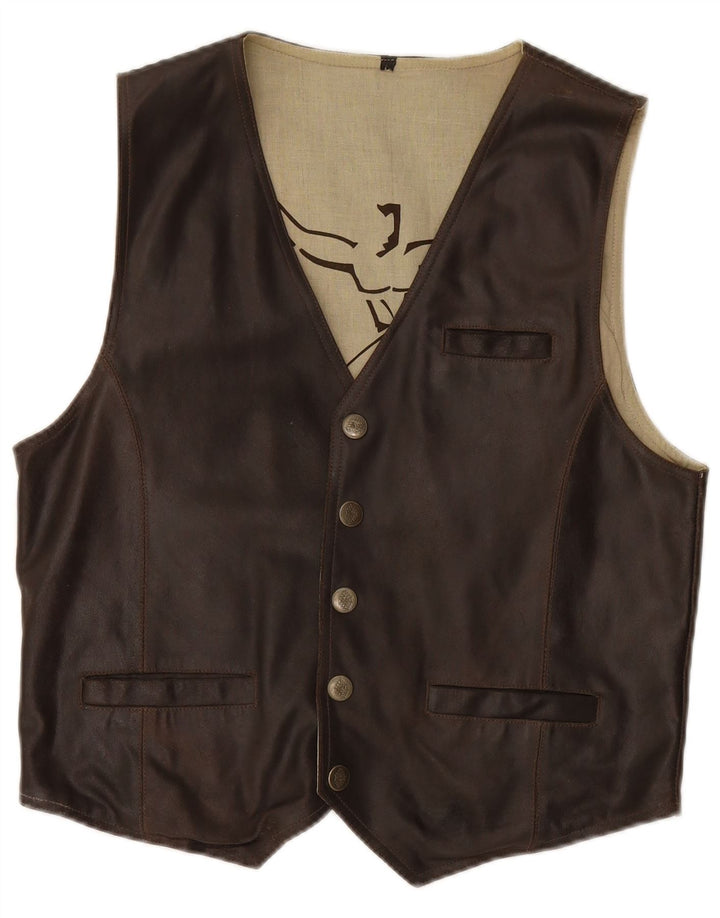 Gilet in pelle da uomo VINTAGE grande in pelle marrone