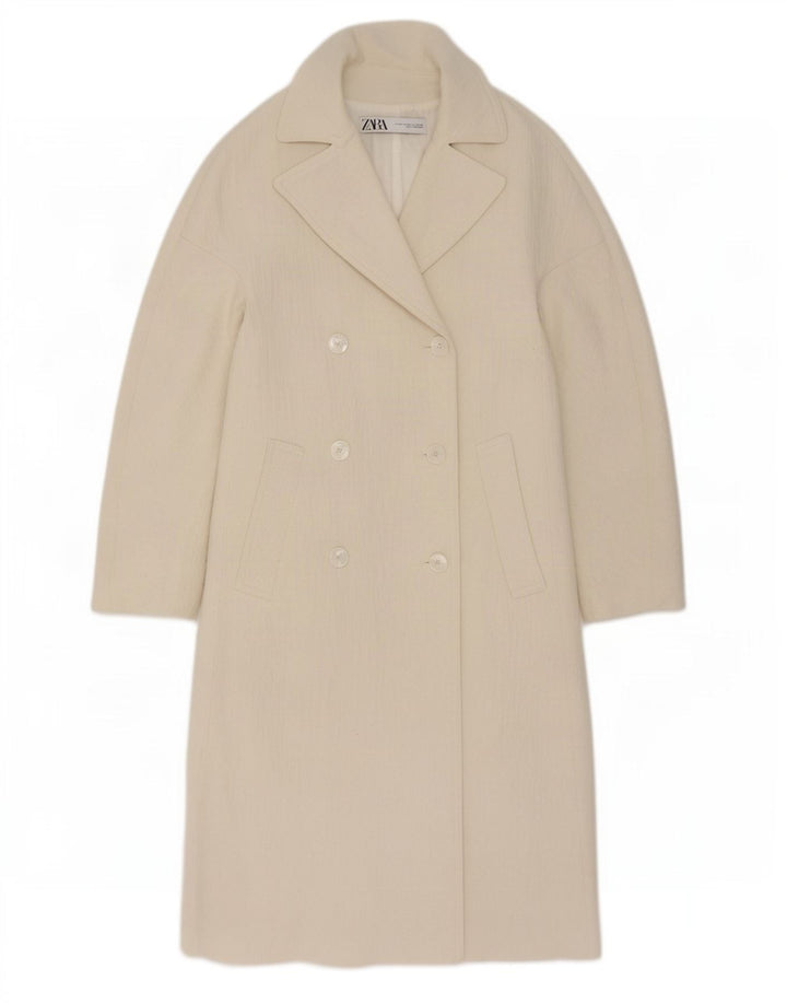 Cappotto doppiopetto da donna Zara UK 14 Viscosa bianca media