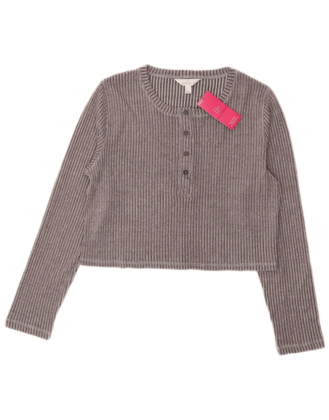 Marks & Spencer Top corto da donna a maniche lunghe UK 16 Large in viscosa grigia