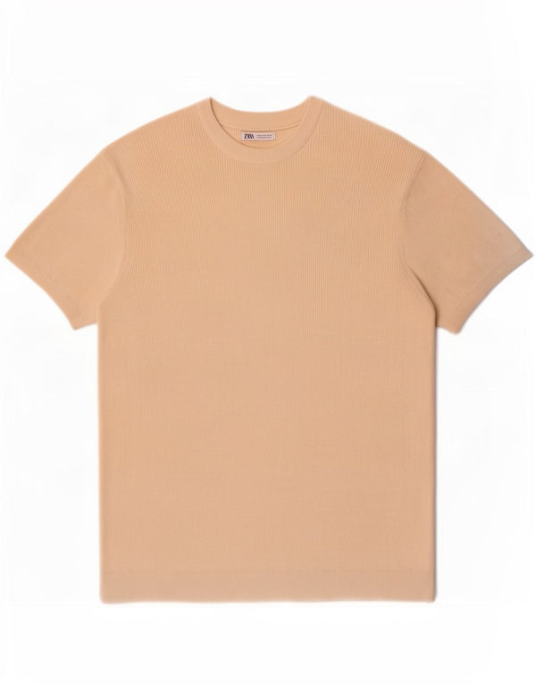 Maglione Zara da uomo con scollo a barca a maniche corte, beige medio