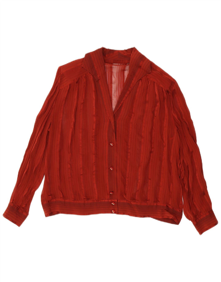 Camicetta camicia vintage da donna UK 16 grande a righe marrone