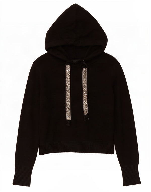Zara Womens Crop Hooded Jumper Sweater UK 14 Medium Black Viscose