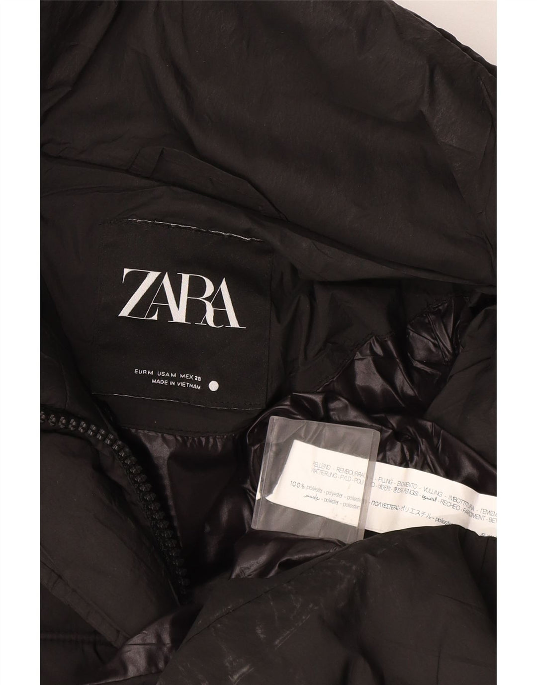 Cappotto imbottito con cappuccio da donna Zara UK 14 poliestere nero medio