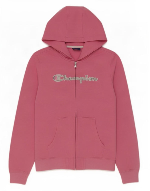 Felpa con cappuccio e zip grafica Champion per ragazze, 11-12 anni, grande in cotone rosa