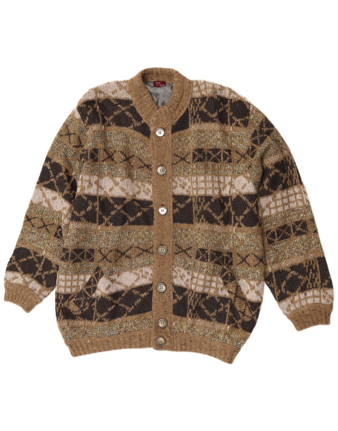 Giubbotto bomber in maglia dal taglio ampio da uomo vintage IT 48 Verde medio geometrico