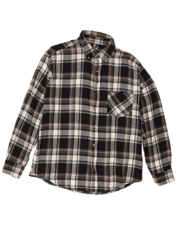 Camicia vintage da uomo in flanella di cotone a quadri neri grandi