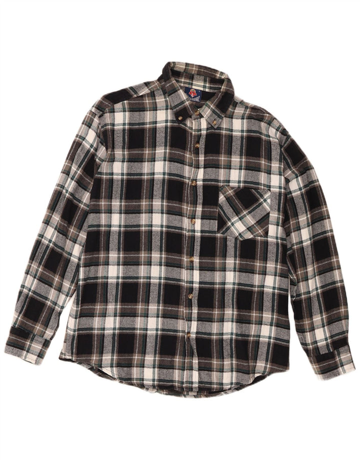 Camicia vintage da uomo in flanella di cotone a quadri neri grandi