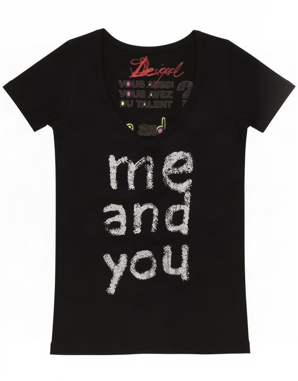 Desigual Maglietta grafica da donna Top UK 14 Large Nera in viscosa