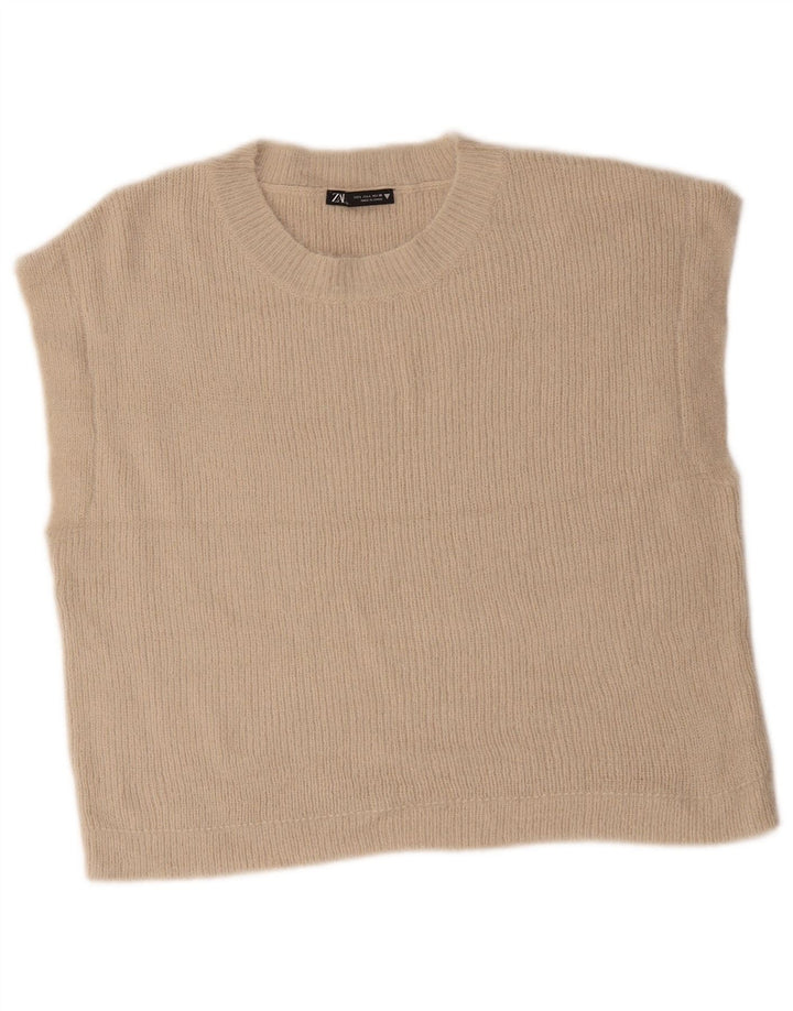 Canotta corta da donna Zara UK 16 grande beige