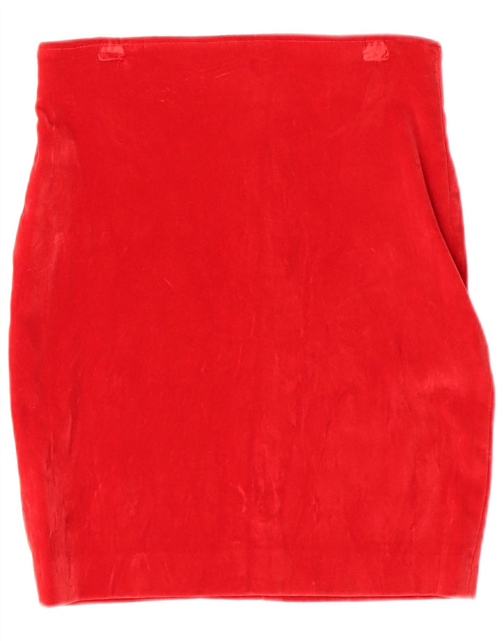 Gonna tubino in velluto da donna VINTAGE IT 44 media W26 cotone rosso