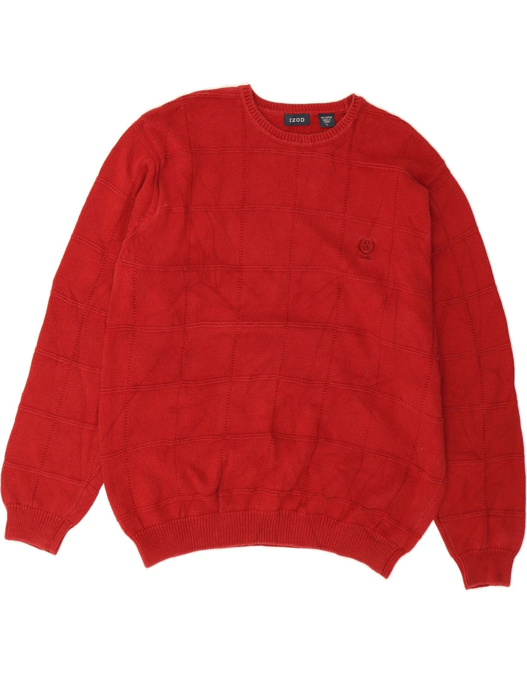 IZOD Mens Crew Neck Jumper Sweater Large Red Check Cotton Vintage Izod and Second-Hand Izod from Messina Hembry 