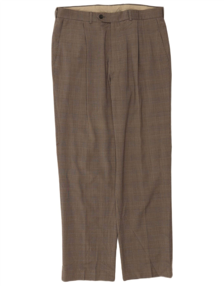 Pantaloni da abito con pegging da uomo Marks & Spencer W34 L30 pied de poule beige
