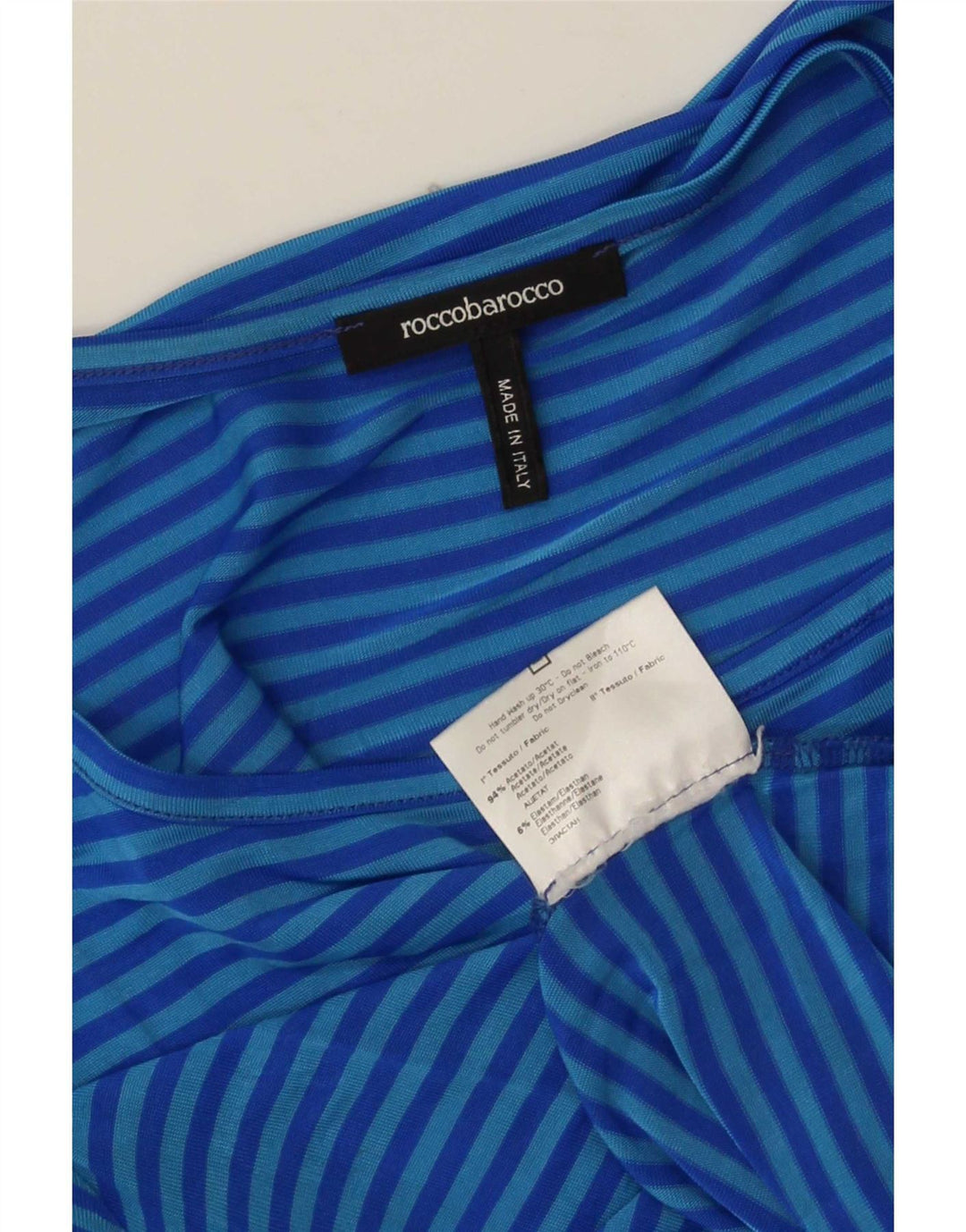 T-shirt da donna Roccobarocco Top US 8 Acetato a righe blu medio