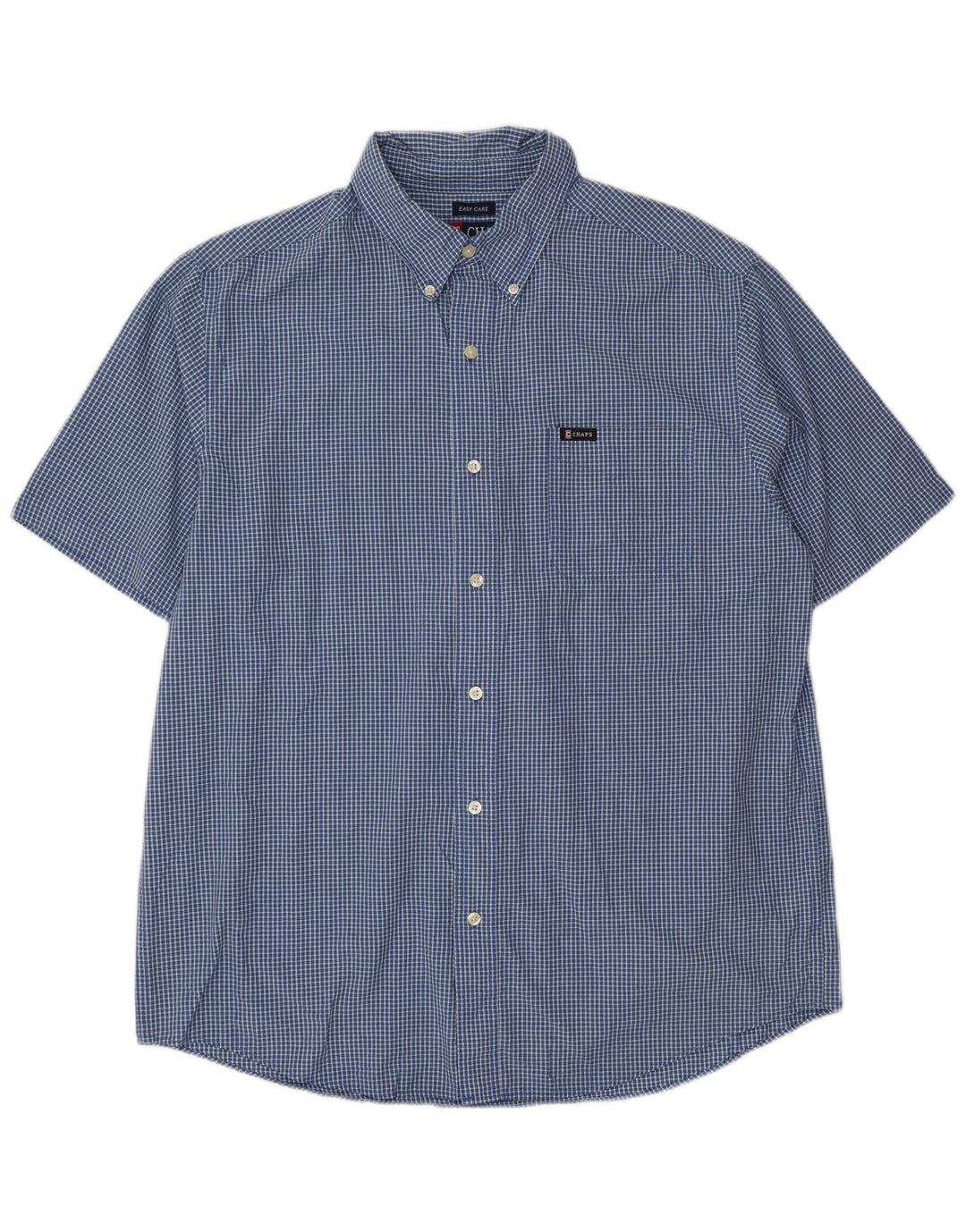 Chaps Camicia a maniche corte da uomo in cotone a quadri blu grandi
