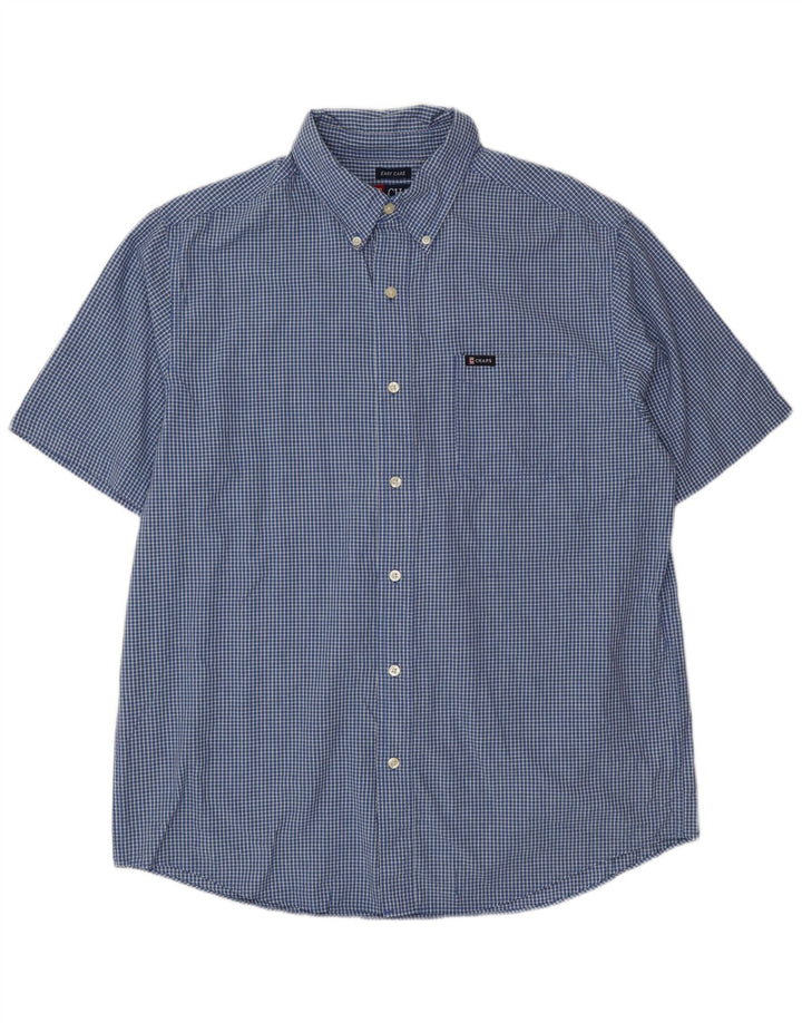Chaps Camicia a maniche corte da uomo in cotone a quadri blu grandi