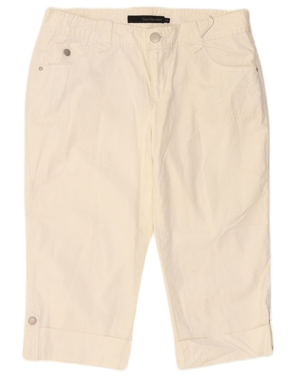 CALVIN KLEIN Pantaloni Capri slim da donna US 12 Large W34 L19 Bianco sporco