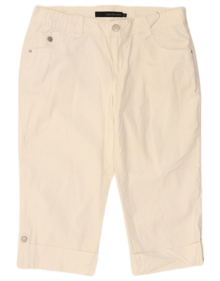 CALVIN KLEIN Pantaloni Capri slim da donna US 12 Large W34 L19 Bianco sporco