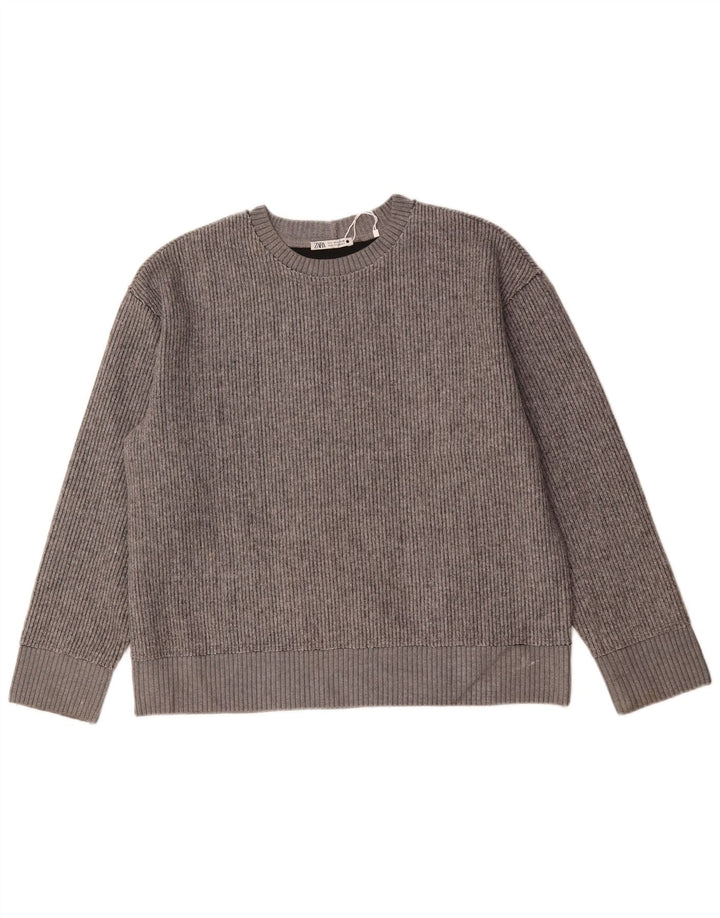 Maglione maglione girocollo da donna Zara UK 16 grande lana grigia