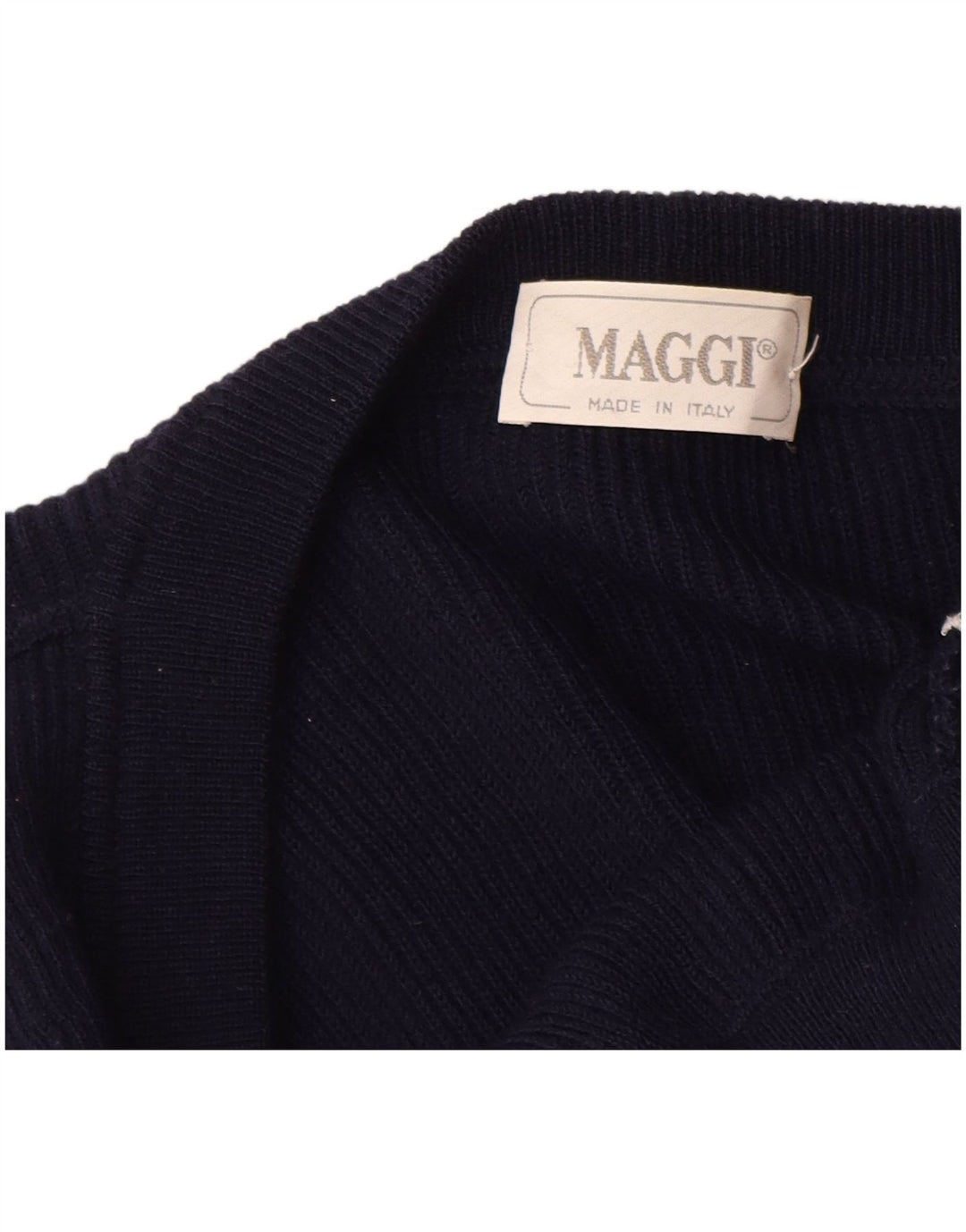 Maglione cardigan da uomo VINTAGE medio blu navy in lana vergine
