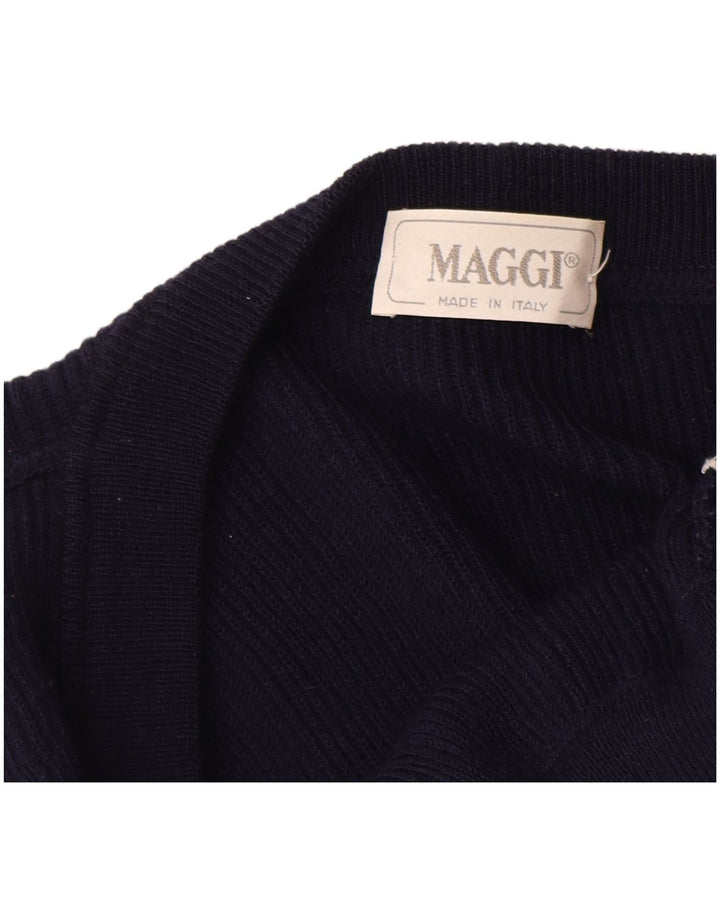 Maglione cardigan da uomo VINTAGE medio blu navy in lana vergine